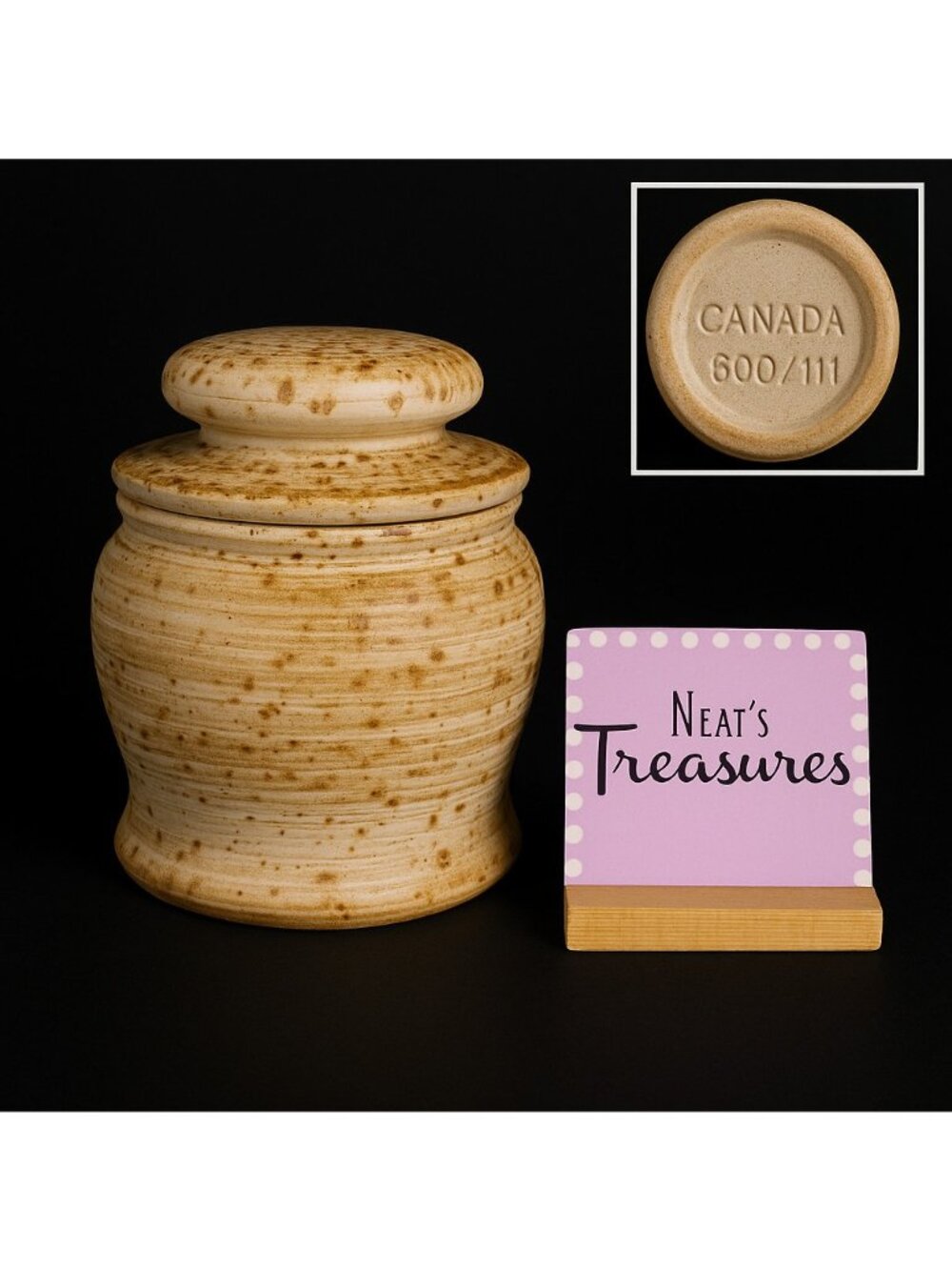 Vintage GT Mark 600/110 Speckle Rustic Farmhouse Canadian Stoneware Canister Jar